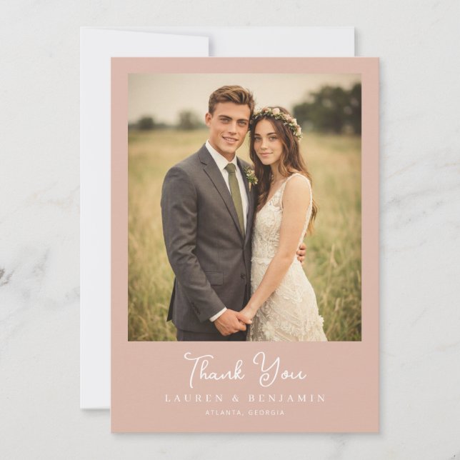 Tarjeta De Agradecimiento Foto Rústica Romántica Rosa (Anverso)