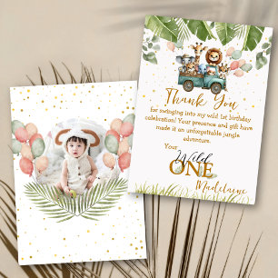 Tarjeta De Agradecimiento Foto Safari Wild Un primer cumpleaños
