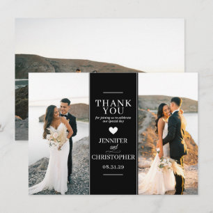 Tarjeta De Agradecimiento Foto simple de Boda negro