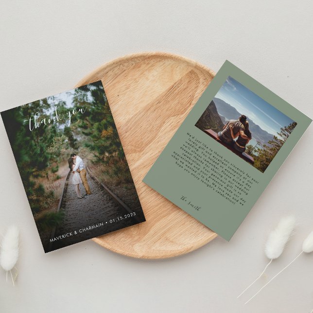 Tarjeta De Agradecimiento Foto simple verde salvia espalda con espalda (Subido por el creador)