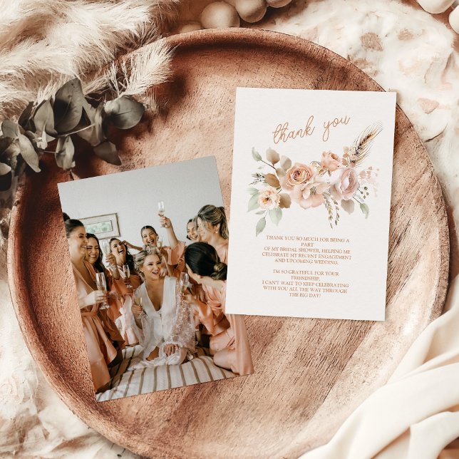 Tarjeta De Agradecimiento Foto Suave Floral Rosa Pampas Ducha De Novias Gras (Subido por el creador)