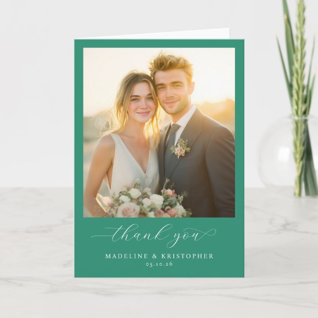 Tarjeta De Agradecimiento Foto Teal Romántica (Anverso)