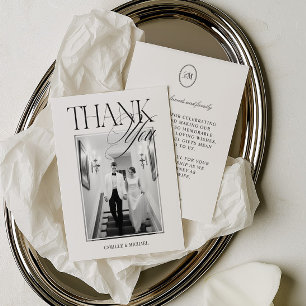Tarjeta De Agradecimiento Foto Tipografía Elegante Boda Moderna