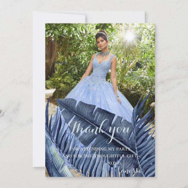 Tarjeta De Agradecimiento Foto tropical azul del follaje (Anverso)
