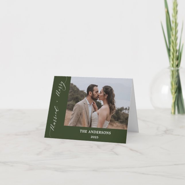 Tarjeta De Agradecimiento Foto verde 2: Navidades casados con Bodas (Anverso)