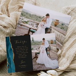 Tarjeta De Agradecimiento Foto Verde azulado Agate azul Boda de guiones de o