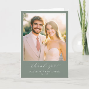 Tarjeta De Agradecimiento Foto verde beige romántico