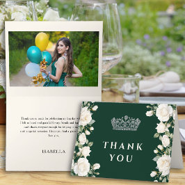 Tarjeta De Agradecimiento Foto verde esmeralda Princesa Tiara Quinceanera