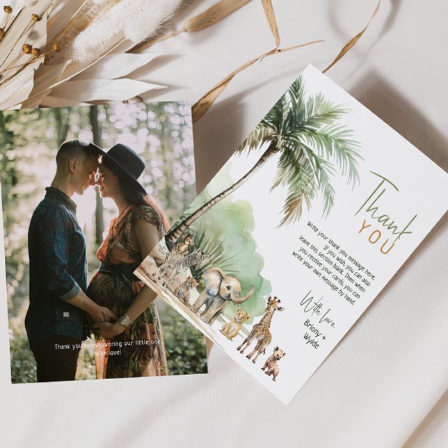 Tarjeta De Agradecimiento Foto vertical de Baby Shower de animales de Safari (Subido por el creador)