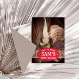 Tarjeta De Agradecimiento Foto Western Roja/Marrón de Rodeo para Niños Prime