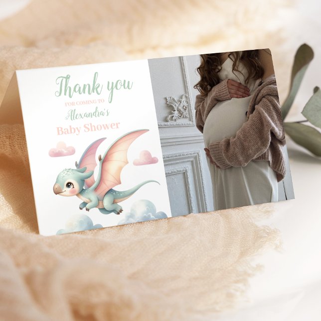 Tarjeta De Agradecimiento Foto Whimsical Pastel Dino Baby Shower (Subido por el creador)