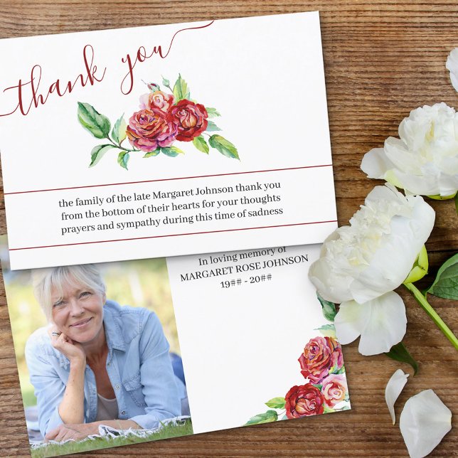 Tarjeta De Agradecimiento Foto y acuarela Funeral de rosas rojas (Subido por el creador)