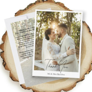Tarjeta De Agradecimiento Fotografía Boda personalizado con mensaje