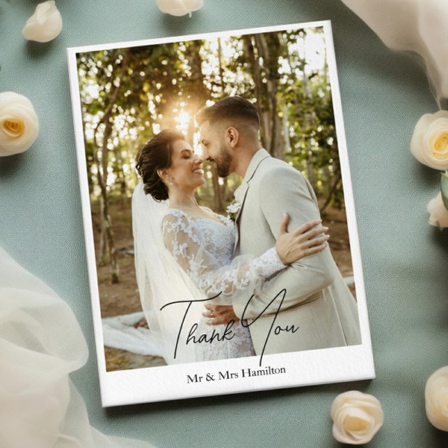 Tarjeta De Agradecimiento Fotografía Boda personalizado con mensaje (Photograph Personalized Wedding With Message Thank You Cards from Ricaso 
Simple & Elegant message)