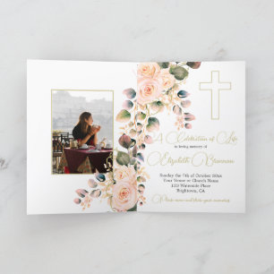 Tarjeta De Agradecimiento Fotografía cristiana funeraria Elegante Rosa Invit