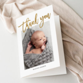 Tarjeta De Agradecimiento Fotografía de bebé con caligrafía moderna