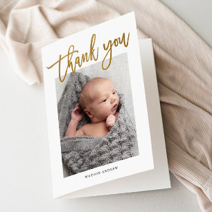 Tarjeta De Agradecimiento Fotografía de bebé con caligrafía moderna