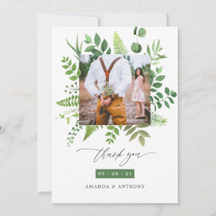 Tarjeta De Agradecimiento Fotografía de boda de bosque de madera de acuarela