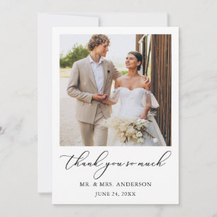 Tarjeta De Agradecimiento Fotografía de boda de caligrafía minimalista moder