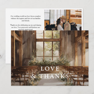 Tarjeta De Agradecimiento Fotografía de boda rústica boho de granero con acu