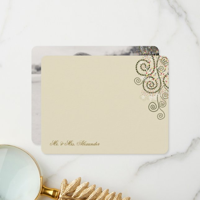 Tarjeta De Agradecimiento Fotografía de Boho Green Dots & Spirals Elegant We (Anverso/Reverso In Situ)