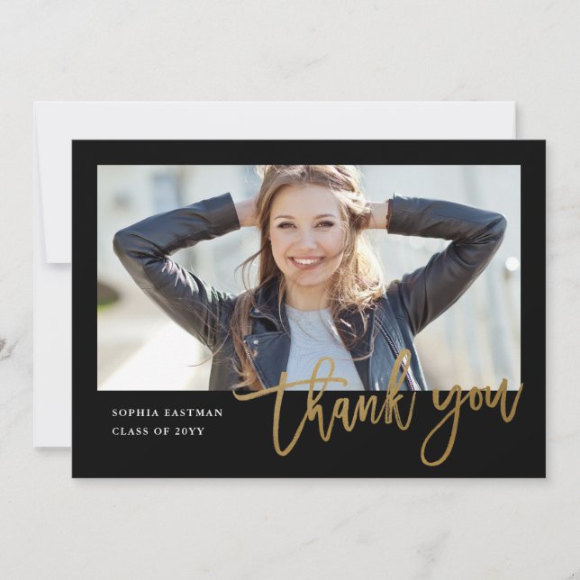 Tarjeta De Agradecimiento Fotografía de Caligrafía Moderna Graduación (Anverso)