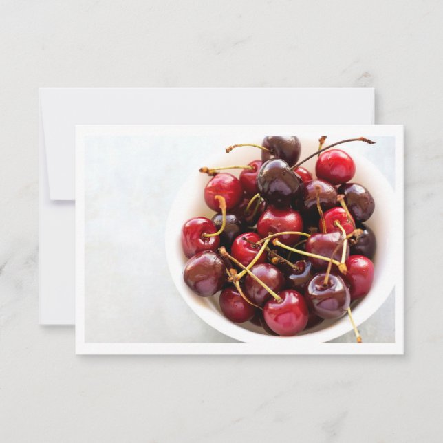 Tarjeta De Agradecimiento Fotografía de Cerezas Rojas Frescas en un Tazón (Anverso)
