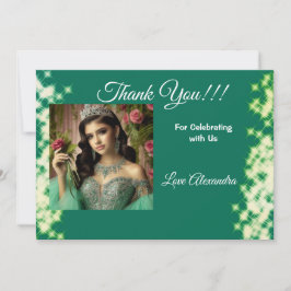 Tarjeta De Agradecimiento Fotografía de la princesa elegante verde Quinceane