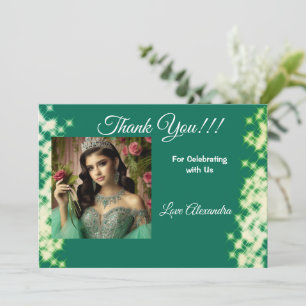 Tarjeta De Agradecimiento Fotografía de la princesa elegante verde Quinceane