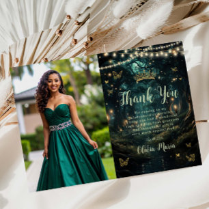 Tarjeta De Agradecimiento Fotografía de Quinceañera verde esmeralda forestal