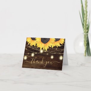 Tarjeta De Agradecimiento Fotografía de Sunflowers String Lights Gracias Car