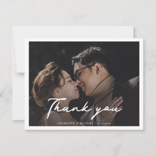 Tarjeta De Agradecimiento Fotografía del Día de la Boda Elegante con letras