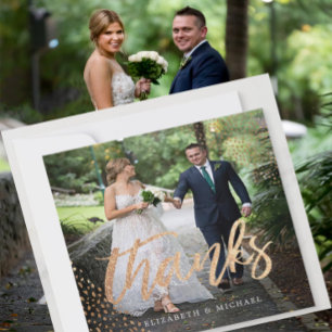 Tarjeta De Agradecimiento Fotografía Elegante Boda Gold Square Gracias