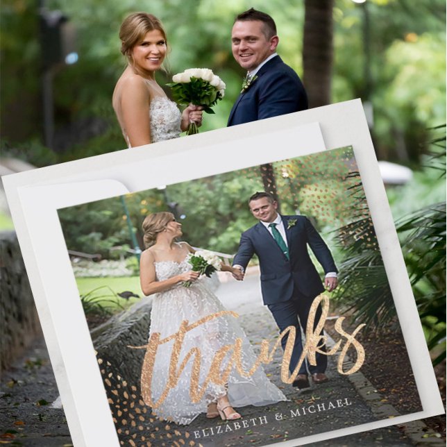 Tarjeta De Agradecimiento Fotografía Elegante Boda Gold Square Gracias (Subido por el creador)