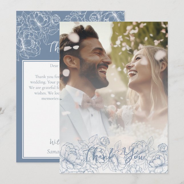 Tarjeta De Agradecimiento Fotografía elegante de Boho Modern Periwinkle Blue (Anverso / Reverso)