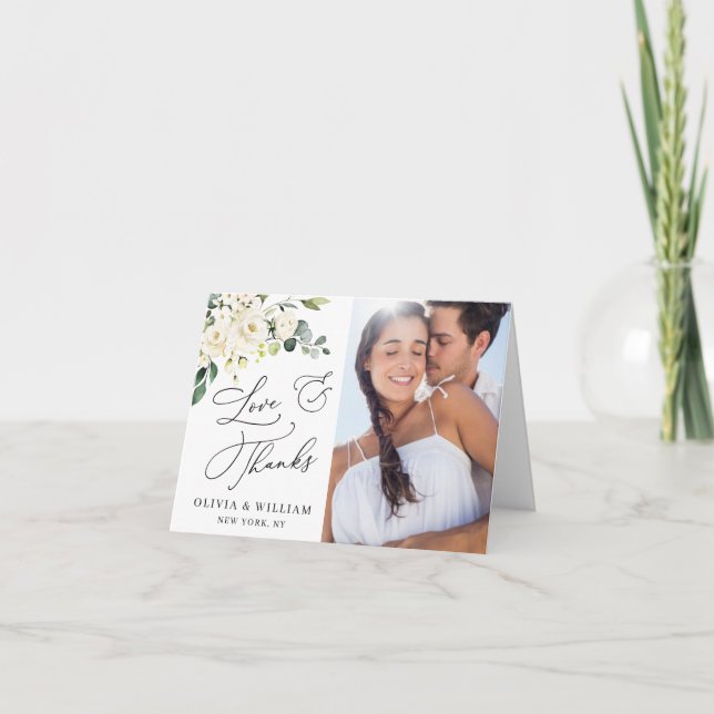 Tarjeta De Agradecimiento Fotografía Elegante Eucalyptus Floral de rosas bla (Anverso)