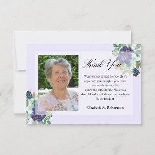 Tarjeta De Agradecimiento Fotografía funeraria Gracias Flores Púrpura