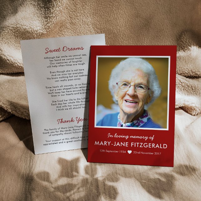 Tarjeta De Agradecimiento Fotografía funeraria Gracias | Rojo En La Memoria  (Subido por el creador)