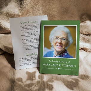 Tarjeta De Agradecimiento Fotografía funeraria Gracias Verde En La Memoria