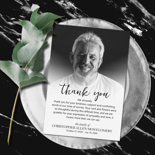 Tarjeta De Agradecimiento Fotografía funeraria simple (Simple funeral photo thank you cards, 3.5" x 5" or larger)