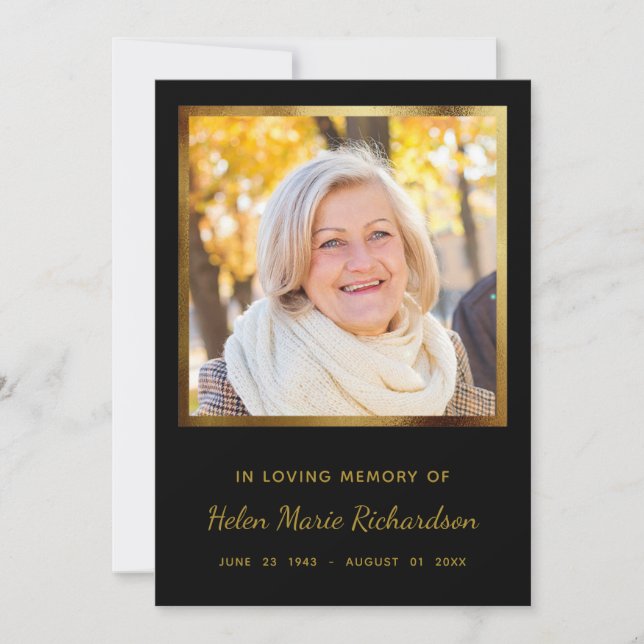 Tarjeta De Agradecimiento Fotografía Memorial Gold Sympathy Gracias (Anverso)