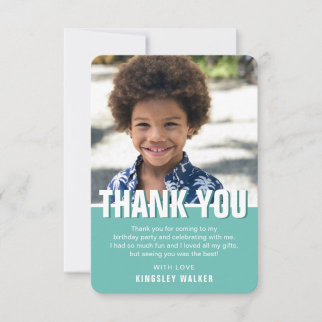 Tarjeta De Agradecimiento Fotografía moderna Niños Cumpleaños Gracias | VERD (Anverso)