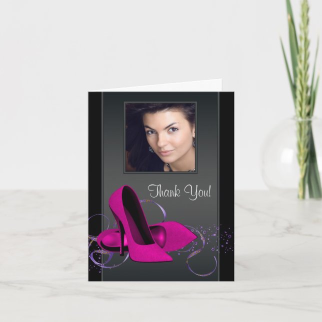 Tarjeta De Agradecimiento Fotografía rosa caliente Gracias Cartas (Anverso)