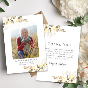 Tarjeta De Agradecimiento Fotografía Simpatía Oro Eucalyptus Funeral
