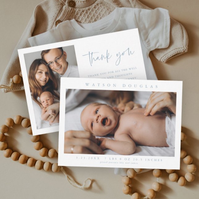 Tarjeta De Agradecimiento Fotografía simple Nacimiento de foto bebé recién n (Simple minimalist newborn baby photo thank you card.)