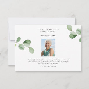 Tarjeta De Agradecimiento Fotografía simple y verde funeral Gracias