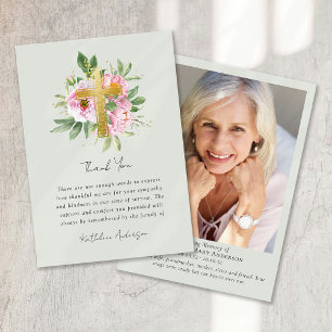 Tarjeta De Agradecimiento Fotomanía floral en memoria funeraria