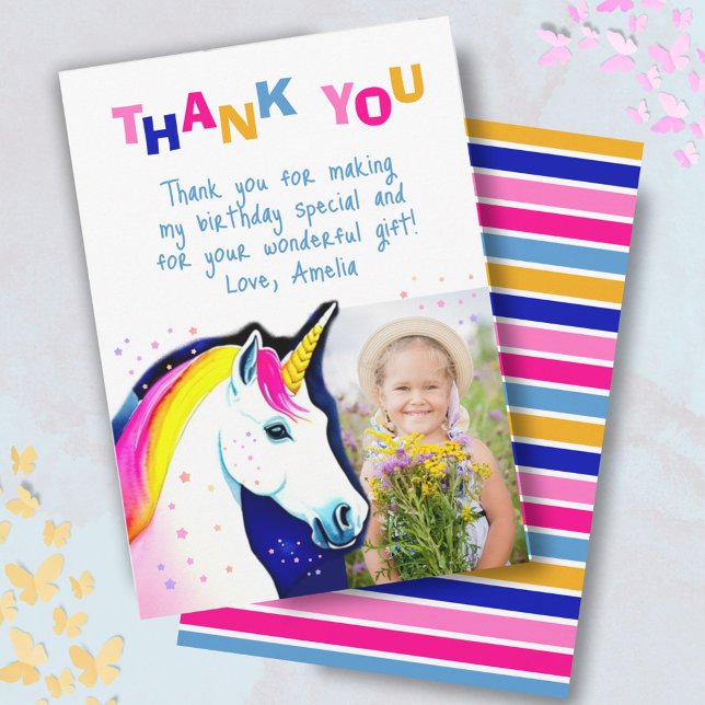 Tarjeta De Agradecimiento Fotomontaje mágico de unicornio en Chica (Subido por el creador)