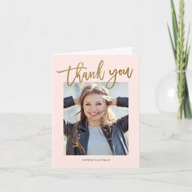 Tarjeta De Agradecimiento Fotorreportaje de escritura moderna (Anverso)