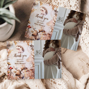 Tarjeta De Agradecimiento Fotos Animales del Bosque Vegetación Baby Shower S